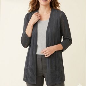 Chico's Open-Front Eyelet Knit Cardigan - Charcoal